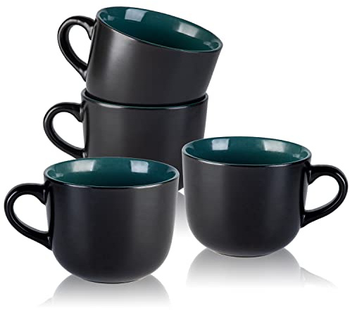 AmorArc 24 oz Soup Mugs with Handles, Jumbo Ceramic Bowls Mugs Set with handles for Coffee Cereal Cappuccino Snacks, Microwave&Dishwasher safe Soup Cups for Meal-Green