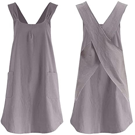 Ptsygantl Damen Schürze, Baumwolle Leinen Schürzen mit 2 Taschen, Küchenschürze Frauen Japanischer koreanischer Stil Pinafore (Grau), grau, Einheitsgröße
