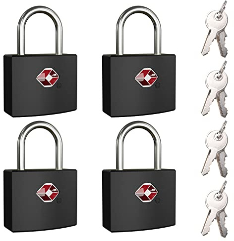 TSA Luggage Locks with Keys, [4 Packs][8 Keys] Diyife Key Travel Locks, Suitcase Padlock for Luggage, Keyed Luggage Locks Brass for Gym Lockers, Laptop Bags,Travel Suitcases（Black