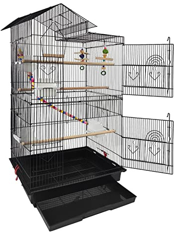 NAIZY Vogelvoliere Papageienkäfig groß Vogelkäfig mit Spielzeug 46x35,5x99cm Metall Vogelhaus für Papageien, Tauben und andere Vogel Haustiere, ohne Ständer