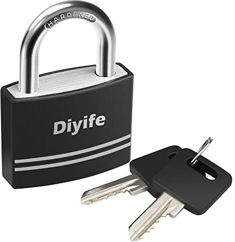 Padlock with Keys, [2 Keys] Diyife 40mm Small Aluminum Key Padlocks, Anti-Rust Waterproof Padlocks Outdoor Weatherproof Padlock for School, Gym Locker, Cabinets, Gate, Garage, Shed, Fence (Black)