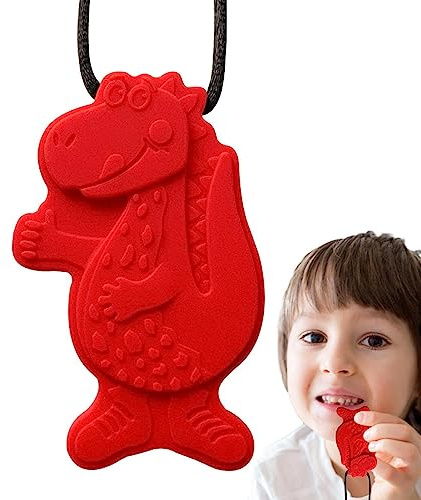 Collana gommosa, Giocattoli da masticare sensoriali per dinosauri in silicone per bambini, Collana da masticare per bambini, giocattolo portatile, collana da mordere per bambini sensoriali Rianpesn