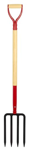 Dikuyeel Fourche de jardin robuste pour creuser, fourche à 4 dents pour compost de jardinage, fourche de jardin avec manche en bois, 114 cm