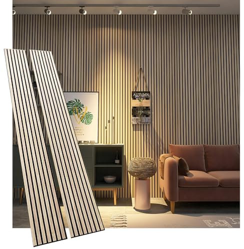 3D Acoustic Wood Slat Panels Decorative for Celling and Wall, Soundproof Panels for Interior Wall Decor, Genuine Natural Wood, Noise Cancelling Paneling, 94.49 x 23.62 Each Box, Oak