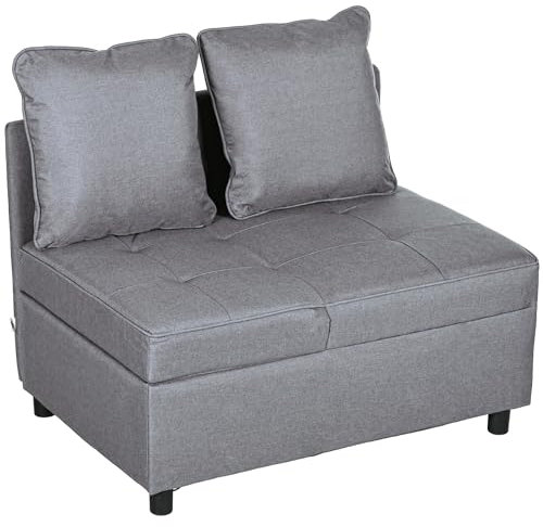 HOMCOM Schlafsessel 3-in-1 Ausziehbares Schlafsofa mit Bettfunktion 2 Sitzer Sofa mit Verstellbarer Rückenlehne, Seitentasche, Kissen, Rollen, bis 300 kg, für kleinen Raum Dunkelgrau