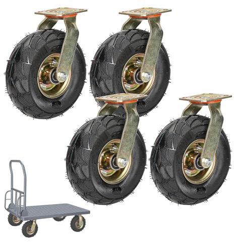 Schwerlastrollen Industrie Transportrolle 4er-Packung, Durchmesser 200mm 250mm Leise Luftreifen Gummi Rollen, Ersatz Rollen Mit Bremse Schrauben & Metallplatten, Für Trolleys Möbel Werkbank (Color :