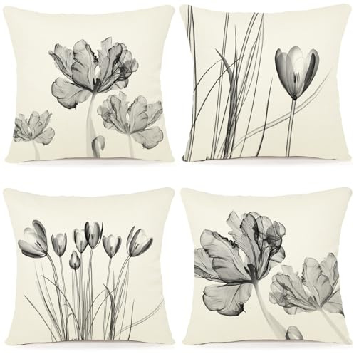 ZWJD Blumen Kissenbezug 50x50 4er Set Outdoor Kissen Dekokissen Leinen Kissenhülle Kissenbezüge Florales Aquarellgemälde Kissenhüllen für Sofa Wohnzimmer Zierkissen 50x50cm