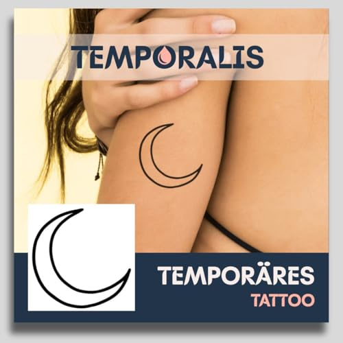 Fake Tattoo Mond – Temporalis® | Temporäre Tattoos für Erwachsene – EU-zertifizierte Kosmetik, vegan & wasserfest – Hält 1 bis 2 Wochen [ Minimalistische Mondsichel ]