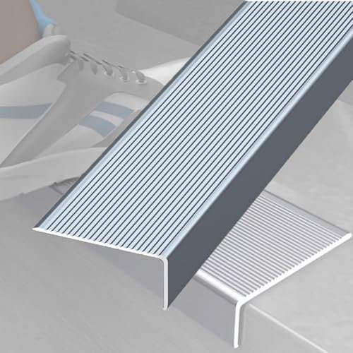 HAEKEBC Metallprofil Treppenkante 10cm Treppenkantenprofil Aluminium Winkelprofil Stufenkantenprofil L-förmiger Treppenwinkel(Gray,150cm/60in)