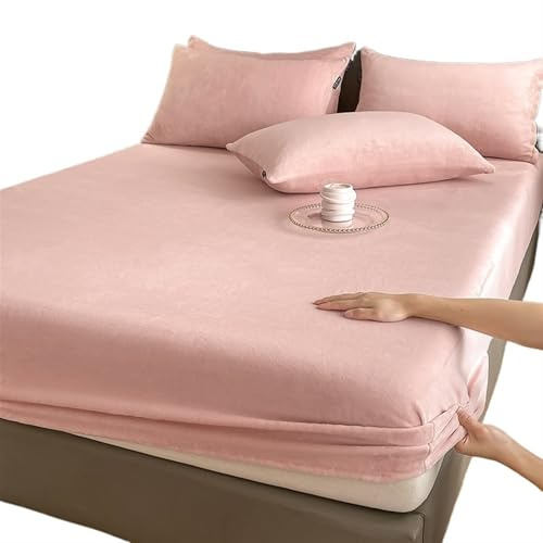 LPHFDCS Drap-Housse Peluche Drap-housse élastique chaud et épais en flanelle de couleur unie, housse de matelas d'hiver réglable, linge de lit en velours, taille 140x190cm, Pink