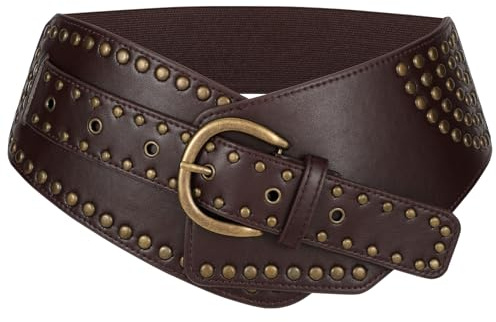 JASGOOD Cinturón Vintage Elástico Ancho para Mujer con Nietes y Tirantes para Carnaval y Cosplay, marrón oscuro, 85cm: Für Taillengröße 80cm-92cm