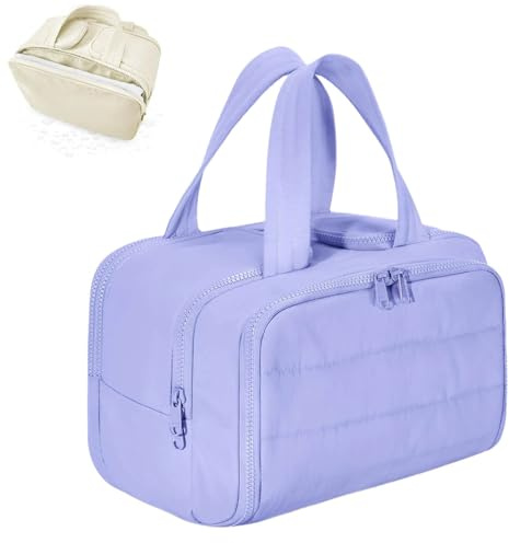 Trousse de toilette de voyage avec grande capacité et large ouverture, trousse de toilette de voyage avec poignée, séparation sèche et humide, sac de voyage pour articles de toilette, lilas, Trousse