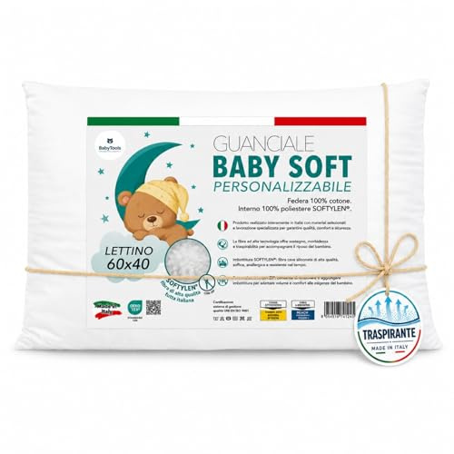 BabyTools Cuscino Bambino REGOLABILE IN ALTEZZA, Adatto dai 2 ai 12 anni (100% MADE IN ITALY e OEKO-TEX®), Cuscino Neonato Traspirante, Anti-acaro Con Federa 100% Cotone, Cuscino Lettino Bambino