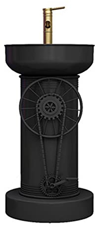 Badezimmerschrank im Industrie-Stil, mit Wasserhahn und Abfluss, freistehend, 42,9 x 85,9 cm, schwarz, ohne Spiegel, mit Waschbecken, moderner Waschbeckenschrank