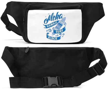 Aloha Hawaii Surf Rider blå surfbräda logo unisex midjeväska svart