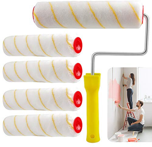 EXLECO 5 x Rulli per Dipingere 25 cm 12 mm Rullo per Vernice Rulli per pittura Set Rullo Pittura Piccolo per Pitture per Pareti e Facciate