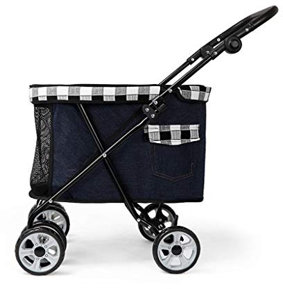 Hundebuggy for Kleine Hunde Prime Hundewagen Kinderwagen Buggy 360 ° Glattes Vorderrad, Easy Hund Katze Kinderwagen zu Falten, Armauflage 4-Gang-Adjustment (Color : Black)
