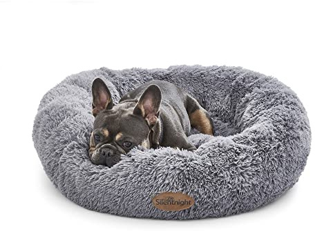 Silentnight Calming Donut Pet Bed - Super Fluffy Comfort Reduce Anxiety - Nest Calm Design - Cushioned Sides for Head Support - Dog Cat Sleep Bed - Machine Washable & Non-Slip Base - Grey, Large