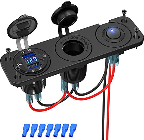 USB Steckdose Wohnmobil 12V Auto QC 3.0 mit Schalter USB Einbau Buchse DC 12 Volt Wasserdicht Zigarettenanzünder Adapter USB Ladebuchse Panel Dose KFZ Ladegerät mit LED Voltmeter für Motorrad Boot