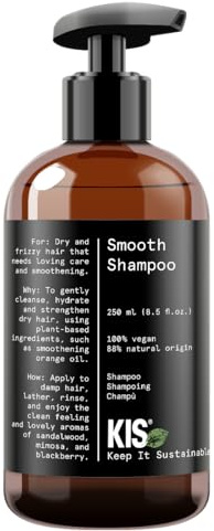 KIS Green Smooth - Shampoo - 250ml - trockenes & krauses Haar - 100% Vegane Rezeptur - sulfatfrei - mit beruhigendem Orangenöl