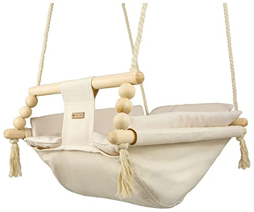Babyschaukel Kleinkindschaukel Babyliegeschaukel Stoffschaukel Babywippe Wiege (Muster: cremefarben)