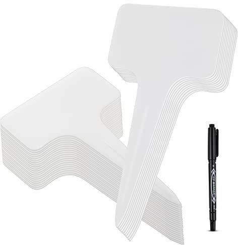 100PCS Etichette per Piante, GeeRic Marcatori per Piante da Giardino con Penne T Tipo Tag in Plastica Riutilizzabili Impermeabile Etichetta di Pianta per Vaso Erbe Fiori Semi Verdure 6x10cm Bianco