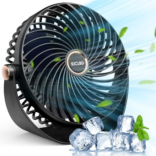 KICLBD Mini Desk Fan, USB Table Fan with 5 Speeds Strong Airflow,Cooling Portable & Ultra-Quiet, Desktop 360°Rotatable Head and Charging for Home Office Bedroom Library Summer Gift, Black, (M93)
