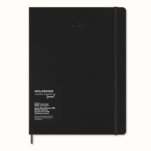 Moleskine Weekly Planner, Agenda Settimanale Smart PRO 12 Mesi 2025, Smart PRO Planner, Chiusura Elastica, Colore Nero, Formato Extra Large 19x25 cm