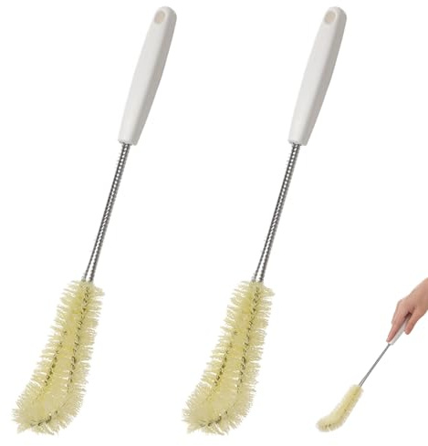 2-Pack 15.7 inches Long Handle Bottle Cleaning Brushes - Ideal for Coffee Glasses, Pots, Milk Cups, Mugs, Wine Bottles, and Baby Bottles (Beige)