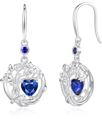 FANCIME Orecchini a forma di albero della vita, in argento Sterling 925, da appendere, con pietre preziose, rotonde, per donne e donne