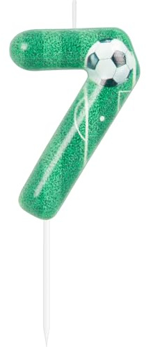 Yiran Football Number 7 Candle and Cake Toppers - Green, Happy Birthday Cake Decorations for Kids Football Theme Party Supplies