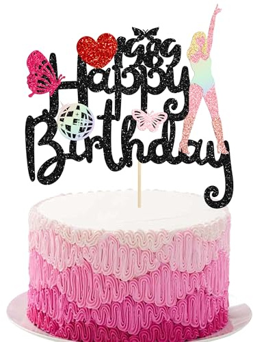 Gyufise 1Pcs Music Singer Happy Birthday Cake Topper Glitter Popular Dance Singer Cake Pick I Love Since 1989 Cake Decorations for Lover's Concert Theme Birthday Party Supplies