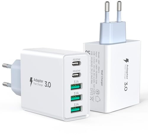 Hohosb 50W 5-Port USB C Ladegerät Block, 2er-Pack USB Adapter Ladestecker für iPhone 16 15 14 13 12 11 Pro Max, iPad, Google Pixel, Samsung Galaxy und Mehr - Weiß