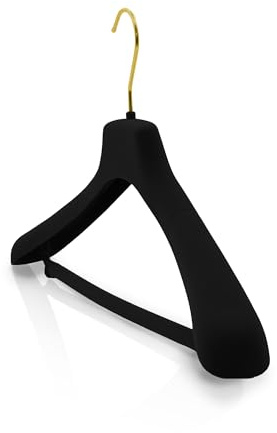 Kiroplast 12 perchas de terciopelo con gancho dorado y negro, para la parte superior del pantalón, flocado, antideslizantes, muletas y abrigos, chaquetas, 42 cm