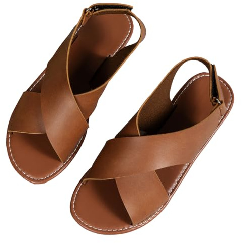 MGGMOKAY Damer cross sandal damer platta sandaler sommar öppen tå sandaletter, BRUN, 40 EU
