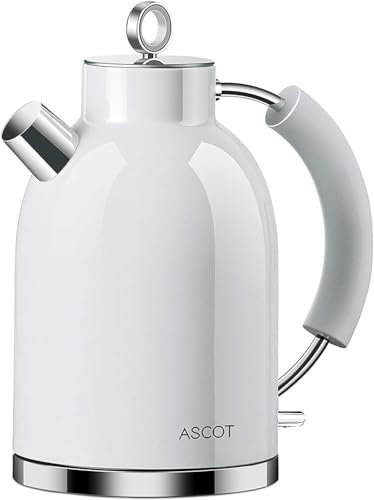 ASCOT Electric Kettle, Stainless Steel Electric Tea Kettle Gifts for Men/Women/Family 1.5L 2200W Retro Tea Heater & Hot Water Boiler, Auto Shut-Off Boil-Dry Protection (White)