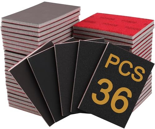 36 Piezas Esponja de Lijado, Grano 180-4000 Esponja Lija, Uso En Húmedo y En Seco para Lijado de Muebles, Madera, Pintura, Metal, Cocina, Plástico o Tabiquería Seca