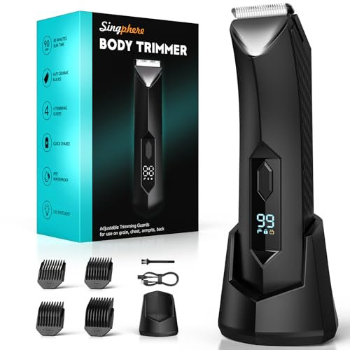 Singphere Tondeuse Corps Homme, Tondeuse intime homme pour 4 parties intimes avec lumière LED et écran, Rasoir intime avec peignes Limite, IPX7 pour une utilisation humide/sèche pour Aisselles,Membres