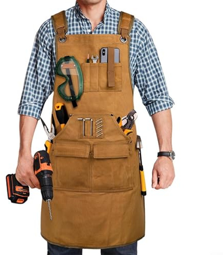 EXTRWORY Heavy Duty Canvas Welding Apron With X-Back Straps Multi-Pocket Work Safety Protection Gear For Craftsmen For Blacksmith Metal Worker(CAMOUFLAGE)