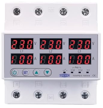 Voltmetro amperometro trifase su guida Din da 100 A. Protezione limite di corrente di sovratensione e sottotensione regolabile. Protezione relè monitor(100A With N 3X220V)