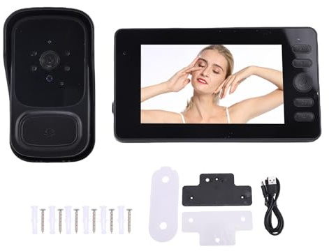 BuyWeek Sonnette Vidéo, 2,4 Ghz Écran IPS 4,3 Pouces Caméra Sonnette sans Fil Conversation Bidirectionnelle Étanche IP65 Microphone et Haut-Parleur Intégré pour Domestique et Extérieure
