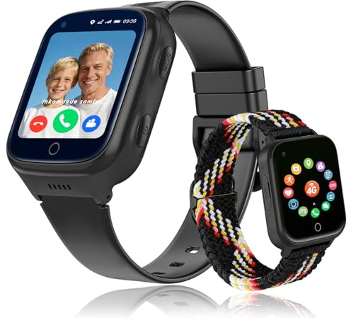 POKUJNFY 4G Smartklocka Barn för Pojkar Flickor - GPS Tracker Videosamtal Telefon Röstchatt SOS Klassläge Kalkylator Väckarklocka Spel Stegräknare - Digital Barn Smartwatch Klockor Gåvor