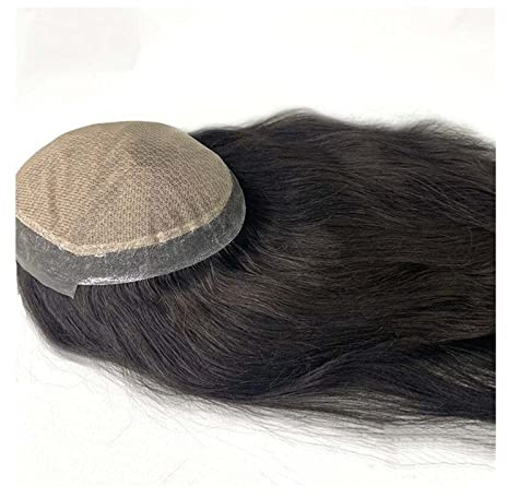 Perruques homme Hommes toupet Base en soie cheveux longs perruques for hommes 14-18 Remy humains respirant mâle prothèse de unités remplacement(16 inches,8x10)