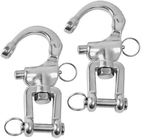 TOGEVAL Grilletes Giratorios de Horquilla de Acero Inoxidable 316 de 3 1/3' para Navegación a Vela, Set de 2 Piezas, Resistentes Corrosión, Clips Marinos de Liberación Rápida para