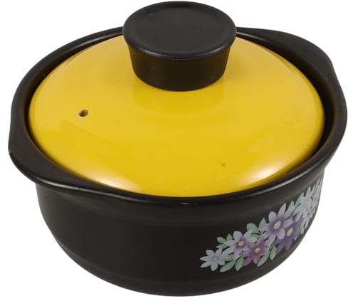 MUELODSIC Olla de Barro Multifuncional de 1,3 L para Cocinar Sopa y Estofados, Cazuela de Cocina Resistente a Altas Temperaturas, sin Recubrimiento, Diseño Tradicional y Tapa, Adecuado