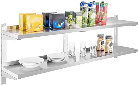 Royal Catering RCWR-160.2 Wandbord Zwei Ablageflächen Edelstahl 2 x 160 x 30 cm 3,5 cm Stärke 70 kg Belastbarkeit Wandregal Wandboard Regal Tellerbord