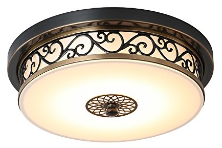 KAIRRY Amerikanische Retro Deckenleuchte LED schwarz hohl Eisen geschnitzt kreisförmiges Glaslicht ländliche Wohnlicht Deckenleuchte