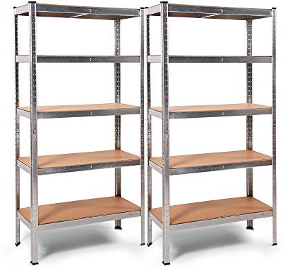 Ondis24 2X Metallregal Thomas, Lagerregal 90x40x180 (H) cm, Kellerregal bis 875kg belastbar, Silber, mit 5 Fachböden, je 175 kg belastbar, höhenverstellbar, Schwerlastregal - Doppelpack!