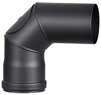 FIREFIX R80/B90T Pelletofenrohr-Bogen aus 1,2 mm starken Stahl in 80 mm Durchmesser, für Pelletöfen und Pelletfeuerstellen, Senotherm, schwarz, 90 Grad, mit Tür