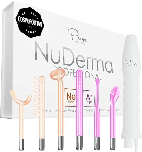 NuDerma Professional Skin Therapy Wand - Portable Handheld High Frequency Skin Therapy Machine with 6 Neon & Argon Wands - Acne Treatment - Skin Tightening - Wrinkle Reducing – Facial Skin Lifter
